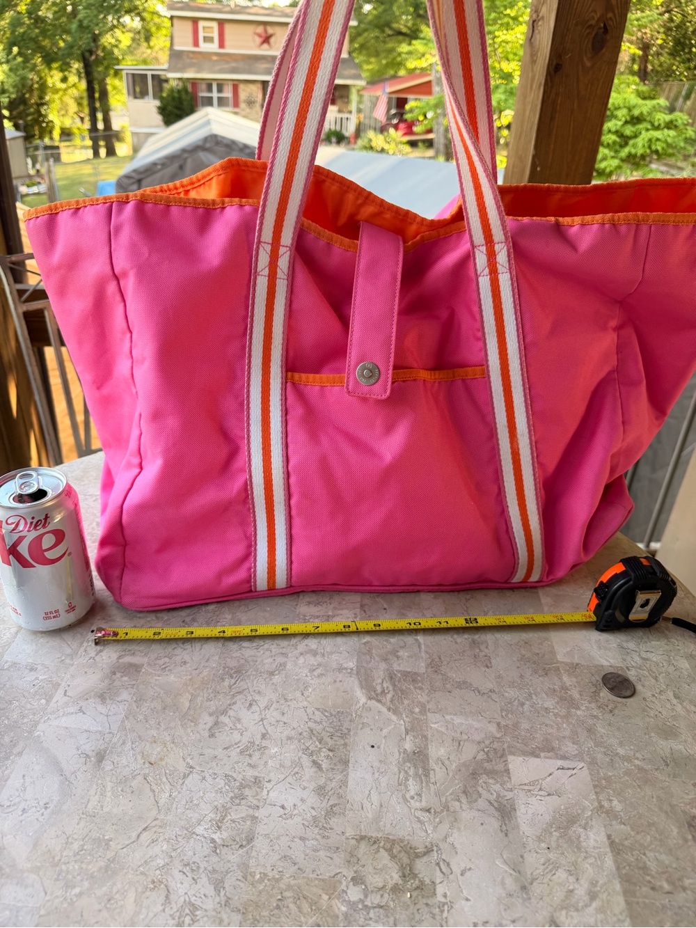 Pottery Barn Kids Pink Tote with Orange Trim and Striped Handles